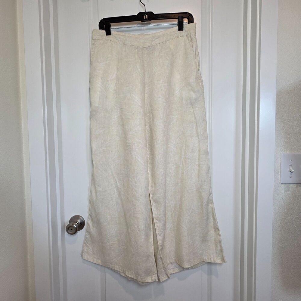 Nicole Miller Linen Wide Leg Pants 100% Linen Breathable Coastal Tropical Print